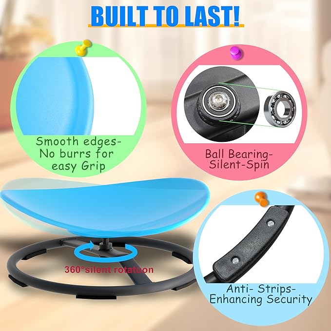 Spinning Chair for Autistic Kids, Sensory Swivel Spin Chair for Children with Autism, ADHD Sensory Sit and Spin Toys for Toddlers with Safe Spinny Motion (Blue)