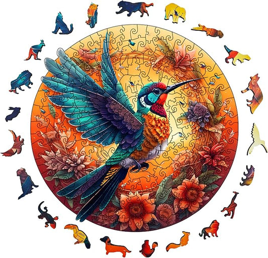 Wooden Puzzles for Adults,Hummingbird Jigsaw Bird Animals Shaped Magic Puzzle Pieces Best Gift for Adults,Can be Used as a Cool Mouse Pad,241pcs,(13.38 * 13.38 inches)