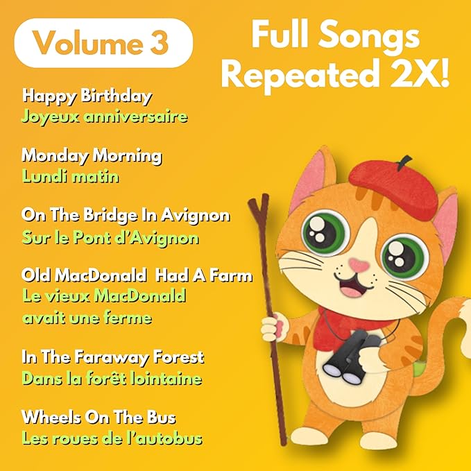 French Books for Kids Vol. 3: Musical French Baby Book Learning Toys w/English, Bilingual Language Interactive Toy for Toddlers, Babies, Boys, Girls & Children