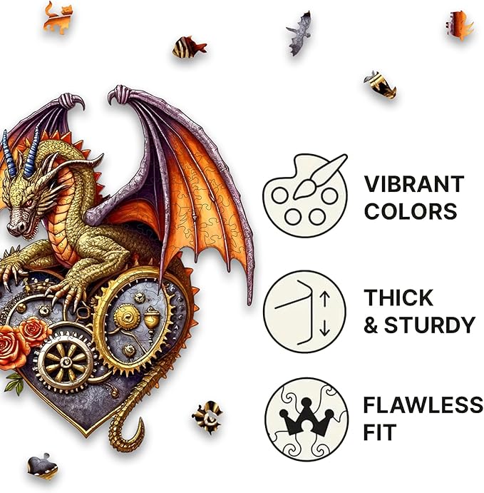 Jigsaw Puzzles,210 Pieces Flying Dragon Wooden Puzzles for Adults, Unique Shaped Plant Puzzles,Brain Teaser Family Flower Puzzle Game (Dragon, Medium)