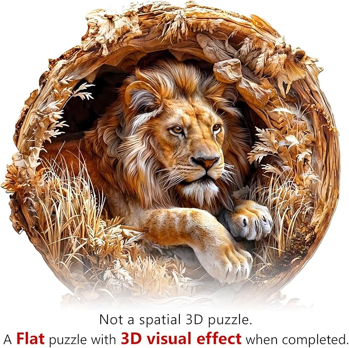 Wooden Puzzle for Adults,300PCS 3D Visual Effect Lion Unique Shape Advanced Wood Puzzle for Adults,Holiday Birthday Gift,Craft kit Home Decoration