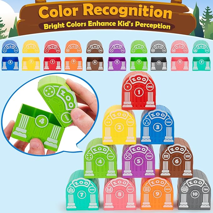 Learning Toys for 1,2,3 Year Old Toddlers, 20Pcs Safari Animals Toys Montessori Counting, Matching & Sorting Fine Motor Games, Christmas Birthday Easter Gift for Baby Boys Girls Age 12-18 Months
