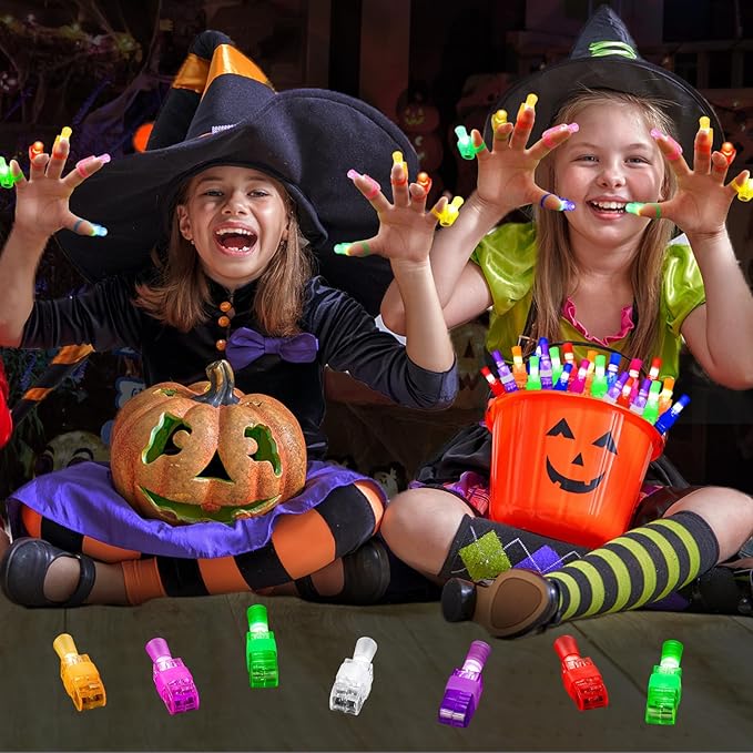 40PCS Halloween Party Favors for Kids, Light Up LED Finger Lights Glow in the Dark Toys Halloween Goodie Bag Fillers Treats Bulk for Halloween Party Classroom Prizes Trick or Treats Gifts