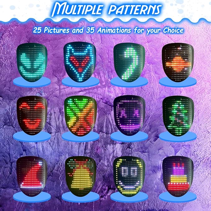 Led Mask with Gesture Sensing, Light up Face Transforming Mask for Halloween Xmas Costume Party