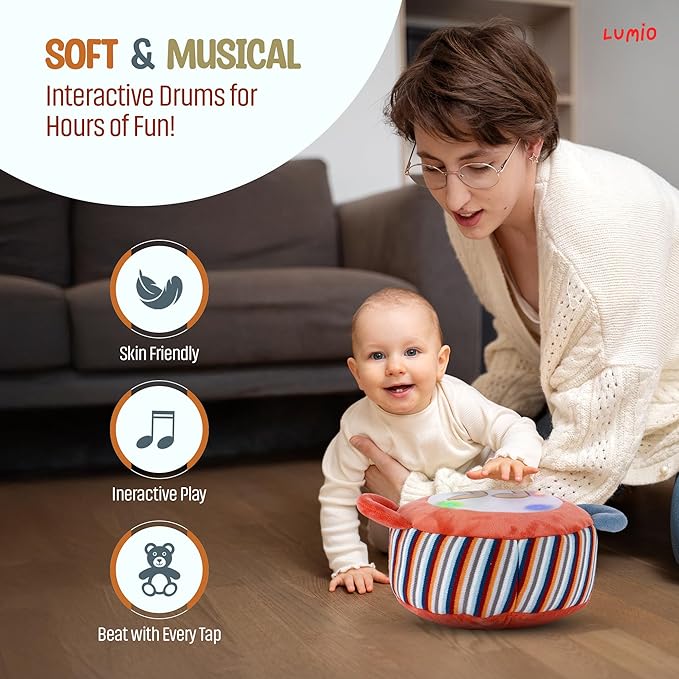 Lumio Interactive Musical Plush Toy with Lights and Drum Sounds - Sensory Toy for 3 6 9 12-18 Months and up, Perfect for Tummy Time Rhythm Learning (Piano)