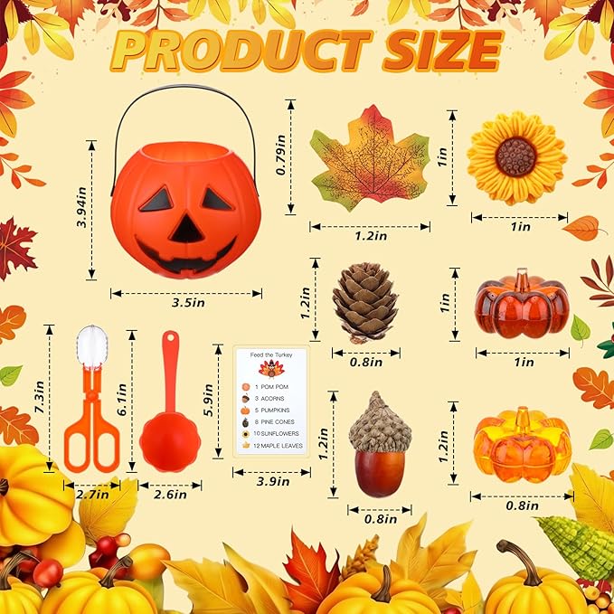 149 Pcs Thanksgiving Fine Motor Skills Sensory Bin Filler Set Include Cognitive Cards Acorn Maple Leaf Sunflower Pinecone Pumpkin Decor for Sorting Counting Training Development