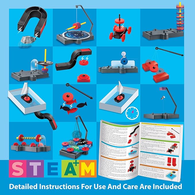 4M - STEAM Magnet Exploration - Hands-On Science Kit with Magnetic Toys Experiments for Kids Ages 5+ - Includes Magnet Toys Wand, U-Shaped Magnet, Racers, Yacht & More - Educational STEM Toy Gift