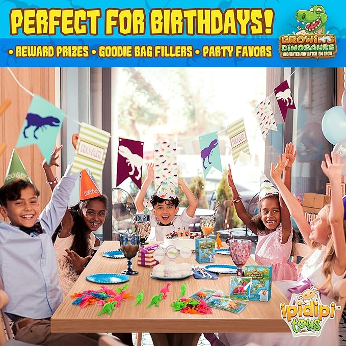 IPIDIPI TOYS Water Growing Dinosaur Toys for Kids – Fun Party Favors, Goodie Bag Stuffers, Classroom Activities and Holiday Prizes – Assorted Colors, Pack of 25