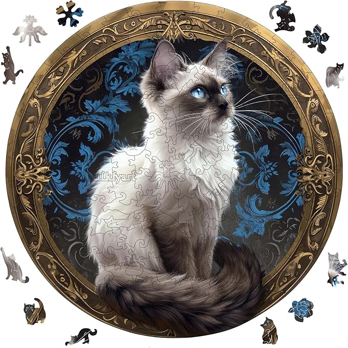 Ruikiyart Wooden Puzzles for Adults, 5MM 500 Pieces Siamese Cat Jigsaw Puzzles, Unique Shapes Pieces Gift for Kids and Adults on Birthday, Thanksgiving, Christmas (16.7"x16.7")