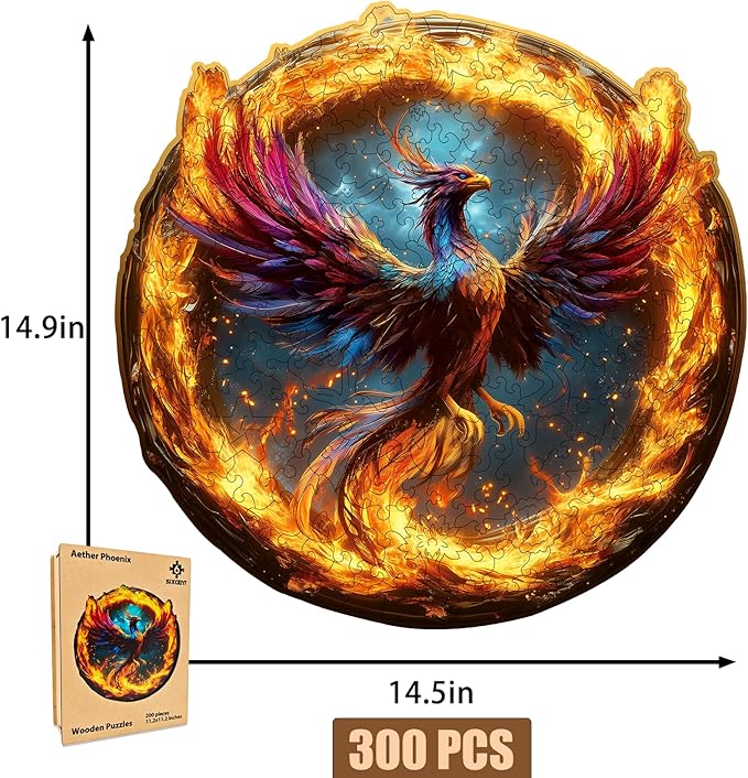Wooden Jigsaw Puzzle, 200-500 Pieces Unique Shape Animal Puzzle, for Adults & Kids, Birthday Gift Family Game, Decorative Puzzle, Unique Gift (Aether Phoenix, 200 PCS)