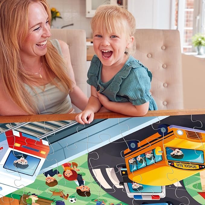 Jumbo Floor Puzzle for Kids,City Transportation Jigsaw Large Puzzles,48 Piece City Life Vehicle Puzzle for Toddler Ages 3-5,Children Learning Preschool Educational Toys,Gift for 4-8 Years Old
