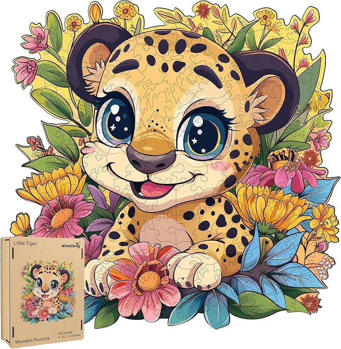 Wooden Jigsaw Puzzles 500 Pieces-Little Tiger,16.8x16.8in,Royal,Wooden Puzzles for Adults,Unique Shape Animal Adult Puzzles,Irregular Wood Puzzles Best Gift for Adults and Kids Family Game