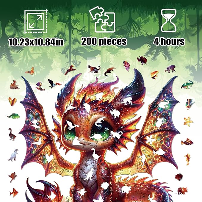 Wooden Puzzles for Adults, Dragon Wood Puzzles 200 Pieces, Irregular Animal Shaped Unique Wooden Jigsaw Puzzles, Creative Ghristmas Gift for Teenagers and Adults