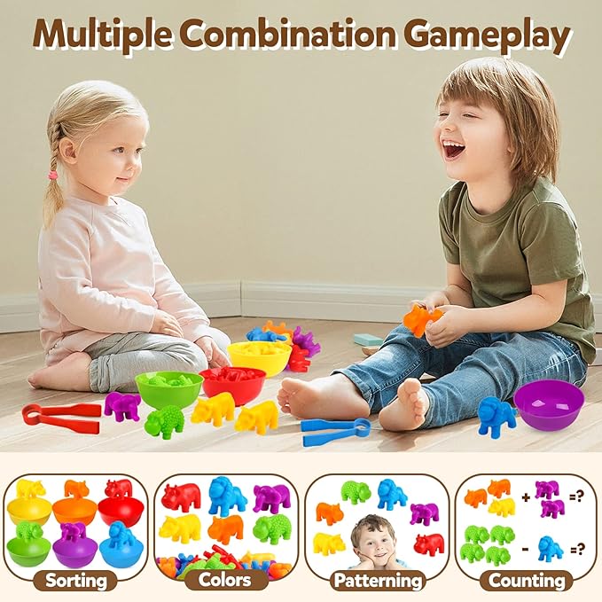 USATDD Counting Animal Toys Color Matching Games Preschool Learning Activities Sorting Stacking Toys Math Couting Educational Sensory Montessori Toy for Toddlers Kids Ages 3 4 5