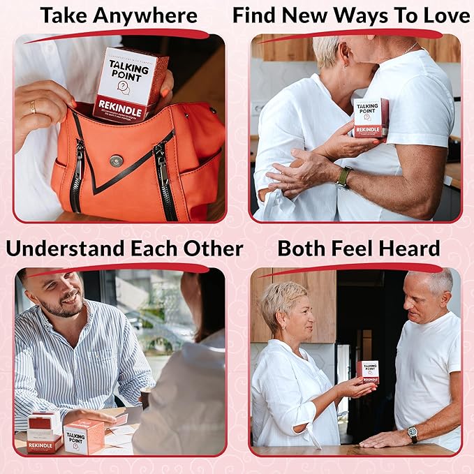 TALKING POINT CARDS 200 Couples Conversation Cards - Rekindle Game for Married Questions Long Term Relationships Fun Topics Build Intimacy & Strong Bonds Road Trips, Anniversary, Date Night