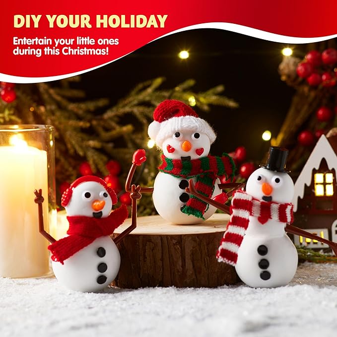 JOYIN Christmas Build a Snowman Craft Kit, 12 Pack Modeling Clay DIY Make a Snowman Kit for Christmas Arts and Craft Activities, Xmas Gift Stocking Stuffers for Kids, School Funny Toy Party Favor