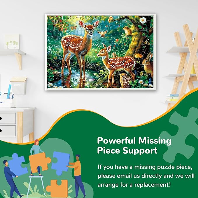 Puzzles for Kids Ages 4-8, 100 Piece Puzzles Kids Puzzles Ages 4-6 6-8 8-10 Deer Animal Jigsaw Puzzle Toys Educational Puzzle Floor Puzzles Birthday Gifts for Girls and Boys