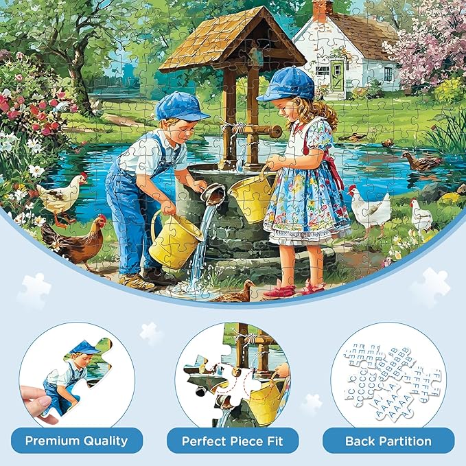 300 Piece Puzzle for Adult, Wonderful Childhood Jigsaw Puzzle for Adult Kids Seniors, Recycled Paper Unique Village Scene Jigsaw Puzzle, Challenging Family Game, for Friends Men Women 20.5 * 15 in