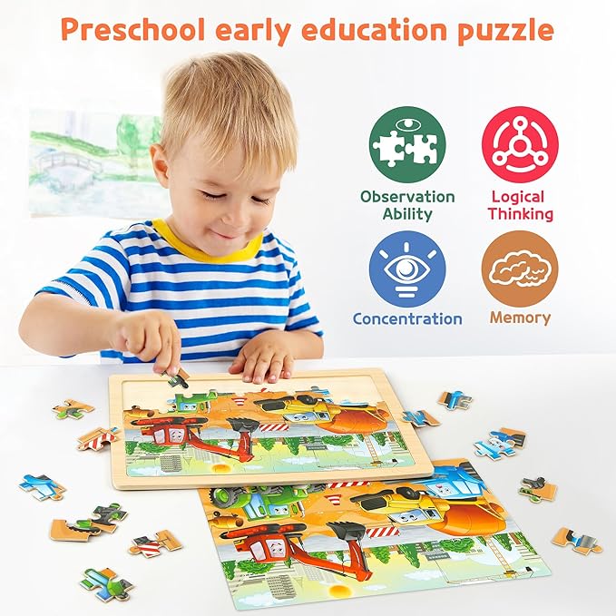 SYNARRY Wooden Puzzles for Kids Ages 4-6, 6 Packs 60 PCs Jigsaw Puzzles Preschool Educational Toys Gifts for Children Ages 4-8, Kids Puzzle for 4+ Year Olds Boys Girls