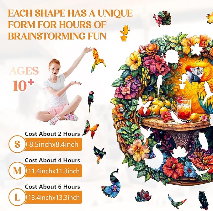 Wooden Puzzles for Adults, Wooden Jigsaw Puzzles for Adults Kids, The Parrot's Tea-2 Unique Shaped Wood Puzzles Adult, Creative Birthday Gifts for Friends Family Game (11.4 * 11.3in 200pcs)