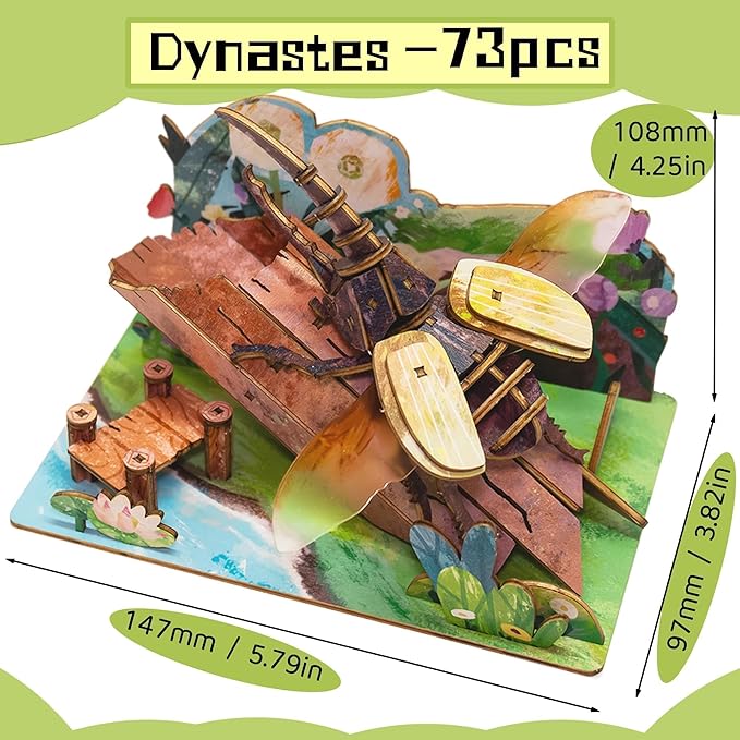 3D Wooden Puzzle for Adults, Teens and Kids - Contnovin 3D Dynastes Puzzle,73 Pieces DIY Model Building Kit, Creative Craft Decor, Relaxing Desktop Ornament, Unique Gift for Birthday and Christmas