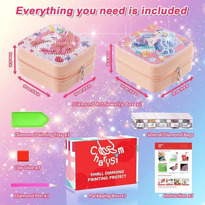 Diamond Art Jewelry Boxes Kits for Adults with Painting Accessories Gem Tools Crystral dots Paint Craft for Girl Women Kids Teen Gifts Mandral (Wonder Sisters)