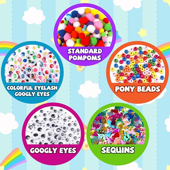 DOITEM Pipe Cleaners Craft Supplies, 1500+Pcs Arts and Crafts Supplies Including Pipe Cleaner Wiggle Googly Eyes Pom Poms Feathers Sticks Sequins Foam Flowers Papers Felt Stickers