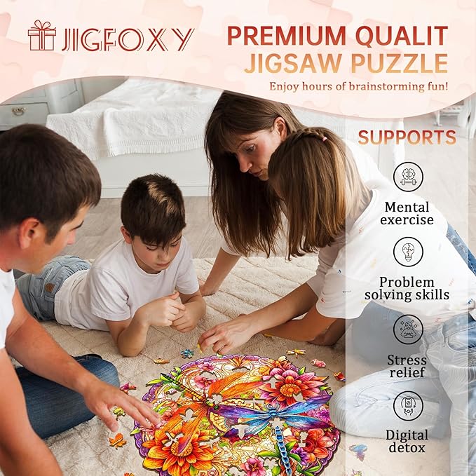 Jigfoxy Wooden Puzzles for Adults, Dragonflies Wood Puzzles Adult, Unique Animal Shape Wooden Jigsaw Puzzles for Adults, Birthday Gifts for Puzzle Lovers, Family, Friend (M-11.4 * 11in-190 pcs)