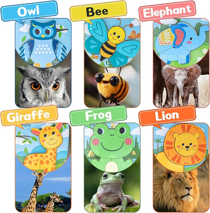 deli Wooden Toddler Puzzles, 6 Pcs Animals Puzzles for Toddler, Montessori Preschool Educational Learning Toys Make a Great Gifts for 1 2 3 4 5 Year Olds