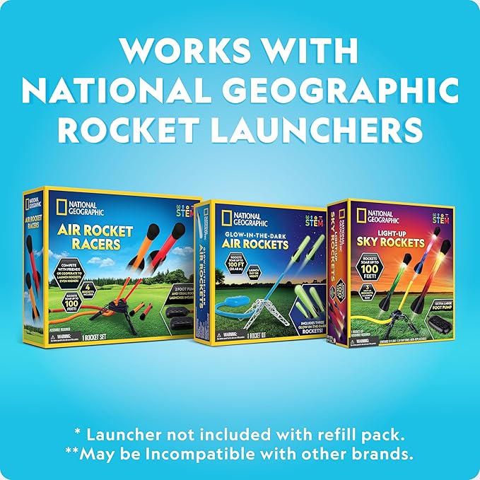 Blue Marble National Geographic Air Rocket Toy Refill - 5 LED Light-Up Air Rockets, Compatible with All Jump & Launch Air Powered Rocket Launchers