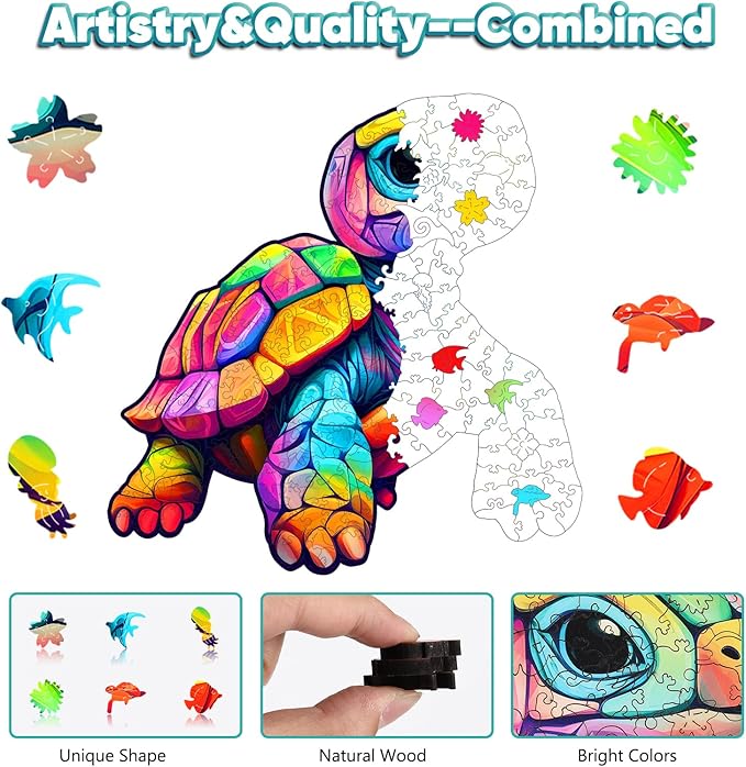 Leodozzio Wooden Puzzles for Adults, Colorful Turtle Jigsaw Puzzles 500 Pieces-5MM Thickness, 18x18.3 Inch, Unique Shaped Wooden Puzzle, Birthday Gift Family Game