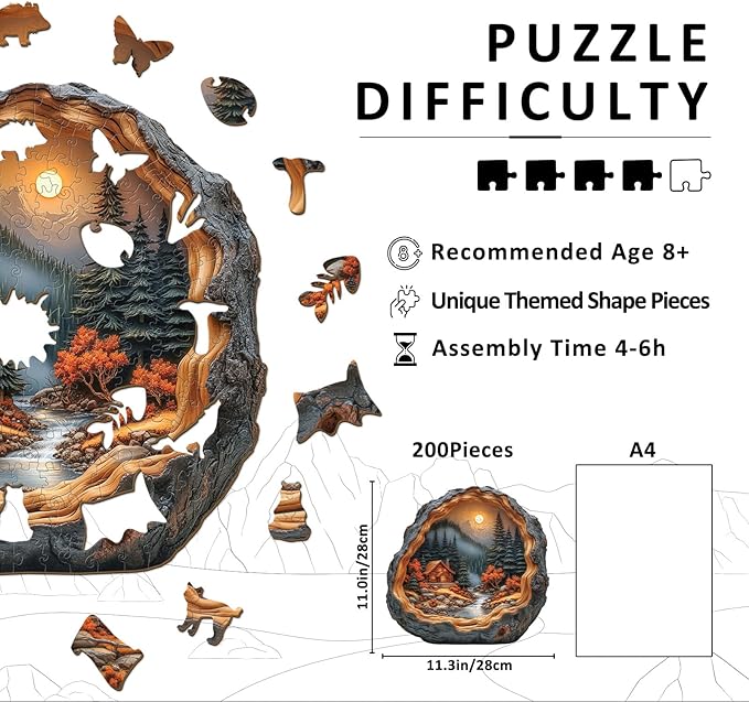 Wooden Puzzles for Adults - Forest Cabin Wood Puzzles Adult - Unique Animal Shape Wooden Jigsaw Puzzles for Adults - Birthday Gifts for Puzzle Lovers, Family (11 * 11.3in)