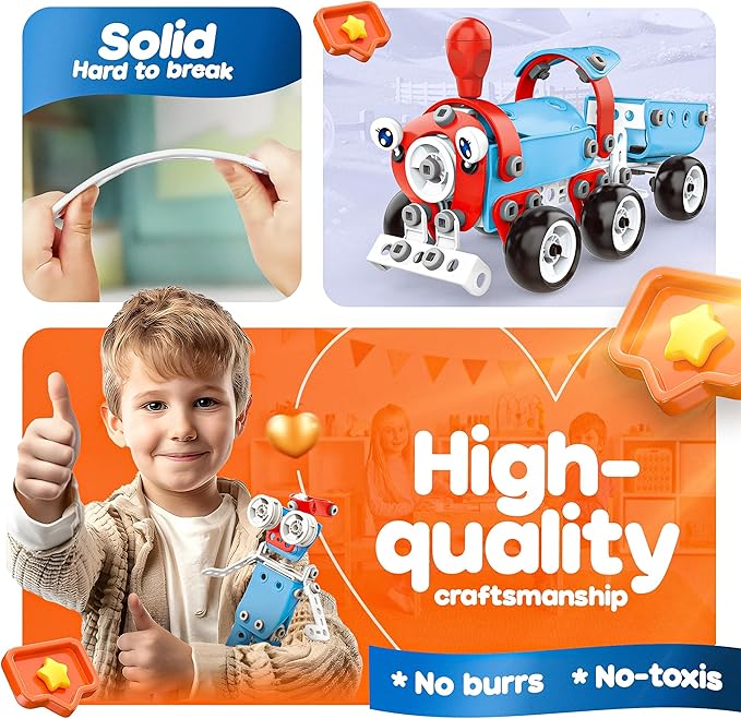 SMILESSKIDDO STEM Kits, 6-in-1 Kids Building Blocks Set - 142 PCS Educational Construction Toys with Storage Box for Kids Ages 5+