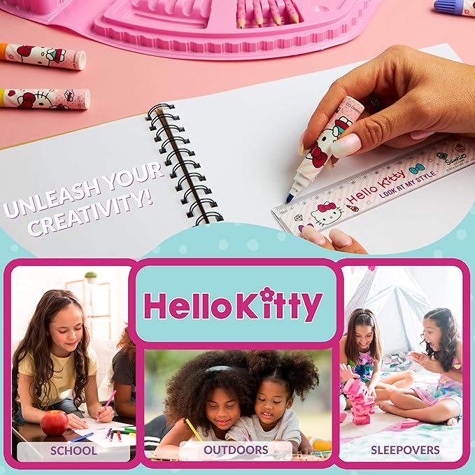 Hello Kitty Colored Pencils Art Supplies Kids Drawing Kit School Supplies Painting Kit Girls Drawing Pencils Art Kit Travel Case with Crayons Arts and Crafts for Kids 4-12 (White/Pink)
