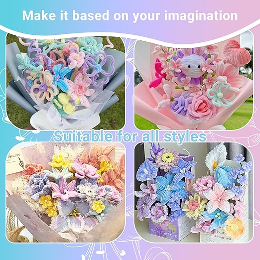 400 Pcs Pipe Cleaners Craft Kit and Craft Supplies Set, 4 Colors Chenille Stems Craft Kits. Includes Floral Tape, Wire, Stems and More, DIY Arts and Crafts Supplies for Flower Making (Purple)