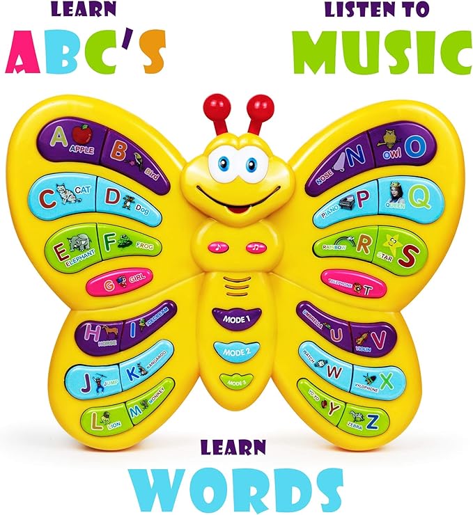 Preschool ABC Learning Toy, Interactive Educational Butterfly Toy for Toddlers, Animal Sounds & Music, Early Development See and Say Baby Toys for 3 Year Old Boys & Girls
