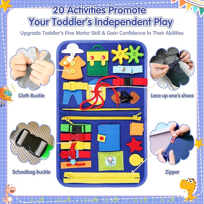 Montessori Busy Board Boy, Toddler Toys for 1 2 3+ Year Old Boy, Toddler Busy Book Educational Learning Sensory Activity Toys for Road Airplane Travel for Kids with Autism