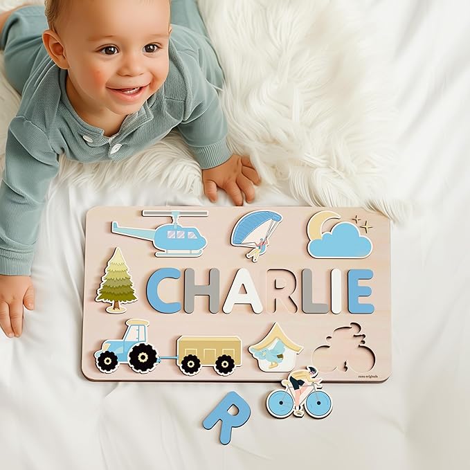Personalize Busy Board, Name Puzzle,1 Year Old Girl and Boy Kid Gifts, Customized Baby Gift, Montessori Educational Name Toy, Wood Puzzle 1-3