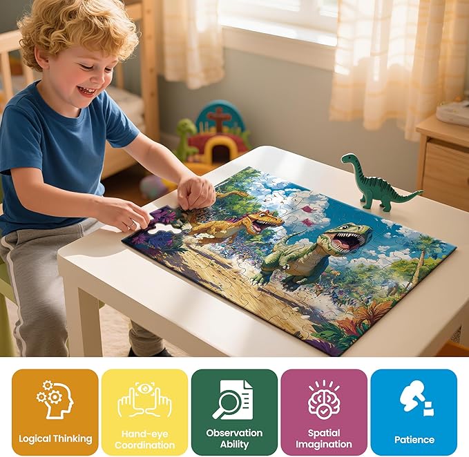 Puzzles for Kids Ages 4-6, Dinosaur Puzzle, Running Dinosaur Puzzle for Kids Ages 3-5, 48 Piece Puzzles for Kid 3 4 5 6 7 8 Year Old, Toddler Children Puzzles Educational Toys for Boys and Girls