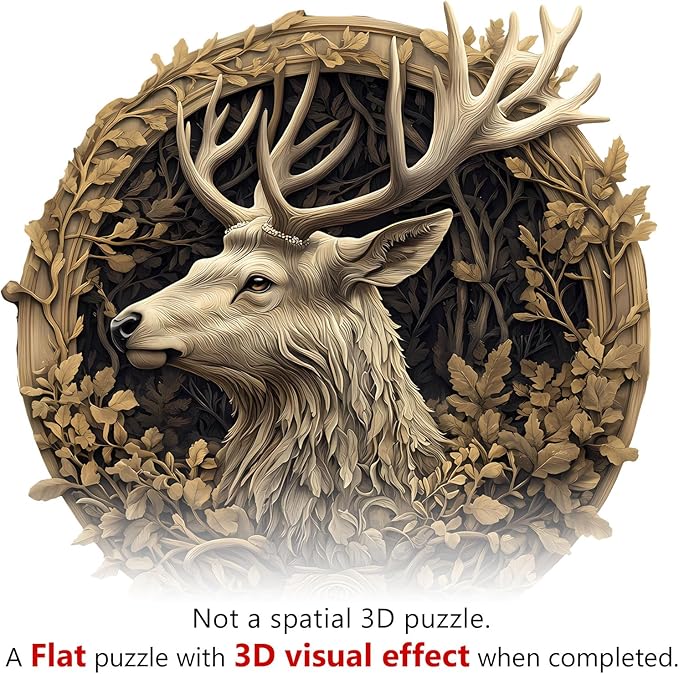 Wooden Puzzles for Adults, 3D Vision Effect Deer Wooden Jigsaw Puzzles Unique Shape Advanced Wood Puzzle Adult, Fathers Flat Puzzle Birthday Gift Family Game (8.5 * 8.3in 100pcs)