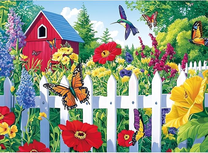 300 Piece Puzzle for Adults,Beautiful Garden Puzzles for Adults Kids Elderly,Large Piece Butterfly and Birds Puzzles for Kids Age 8-10 10-12,Challenging Flower Puzzle,Family Game Great Gift 20.5x15 in