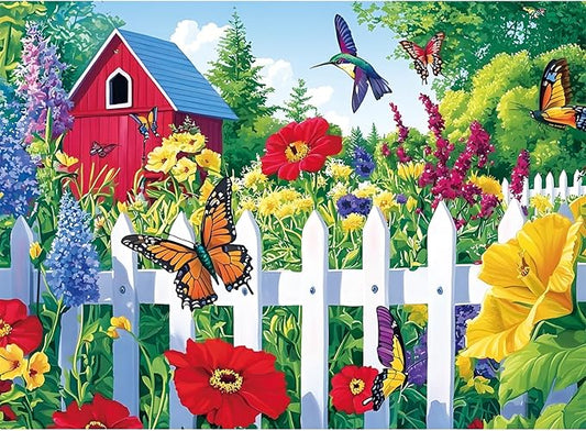 300 Piece Puzzle for Adults,Beautiful Garden Puzzles for Adults Kids Elderly,Large Piece Butterfly and Birds Puzzles for Kids Age 8-10 10-12,Challenging Flower Puzzle,Family Game Great Gift 20.5x15 in