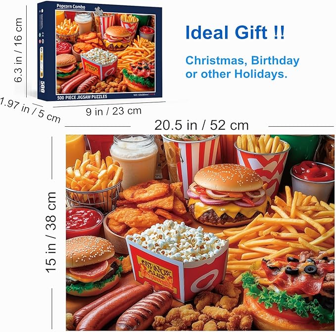 500 Piece Puzzles for Adults Popcorn Combo 20.5 x 15 Inch 500 Large Piece Jigsaw Puzzles for Kids Adults Puzzles 500 Pieces for Adults Holiday Educational Challenge Toy