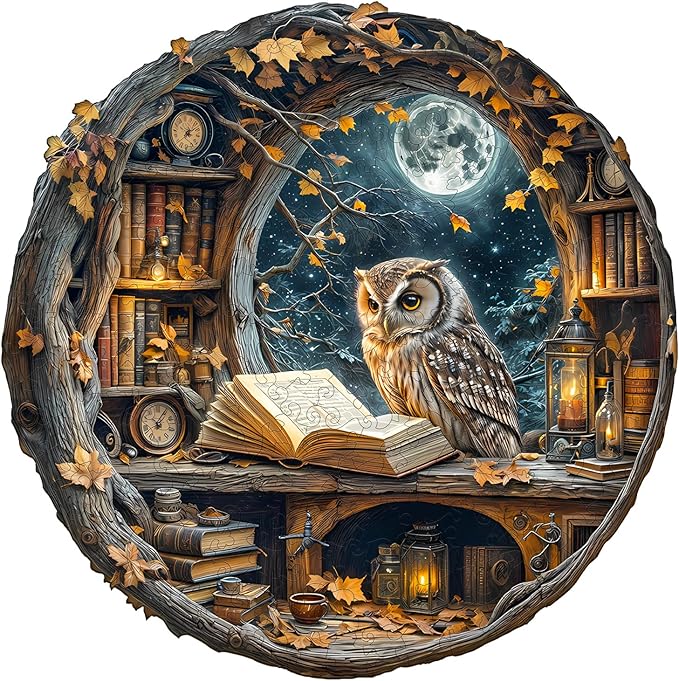 WOODBESTS Wooden Puzzles for Adults - Moonlit Owl Wooden Jigsaw Puzzle, Unique Animal Wood Puzzles Adult, Xmas Puzzle Gifts for Puzzles Lovers(270Pcs, L, 13.4"x13.4")
