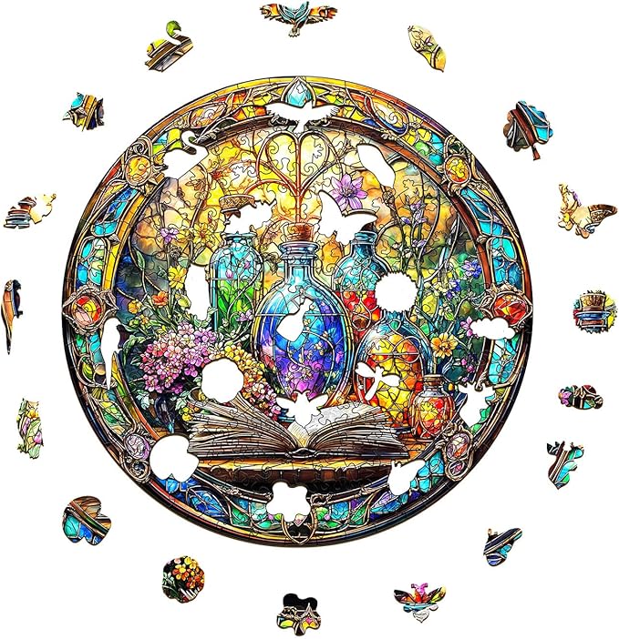 Wooden Puzzles for Adults - Mystic Vials Wood Puzzles Adult - Unique Animal Shape Wooden Jigsaw Puzzles for Adults - Birthday Gifts for Puzzle Lovers, Family (11.4 * 11.3in)