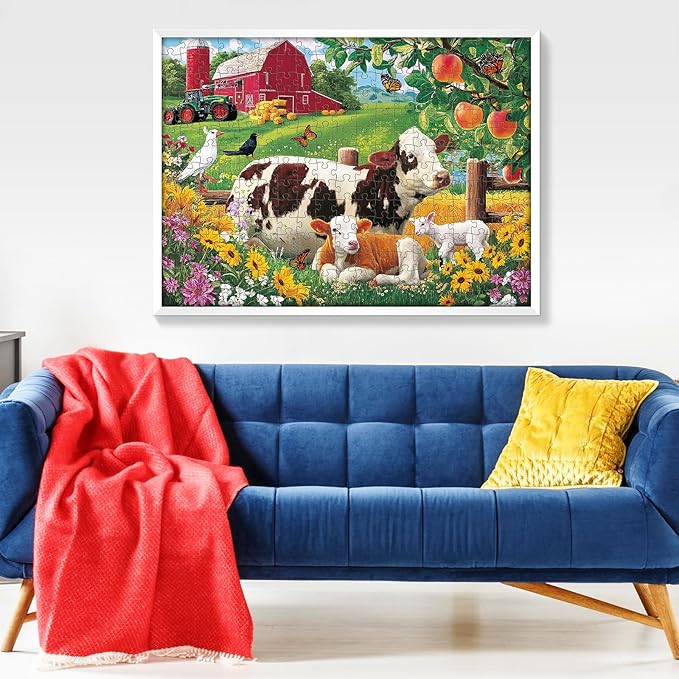 300 Pieces Puzzle for Adults, Countryside Farm Puzzle for Adults Children, Cow Family and Apple Tree Jigsaw Puzzle 300 Pieces, Fun and Challenging Family Game Great Gift Idea, 20.5 * 15 in