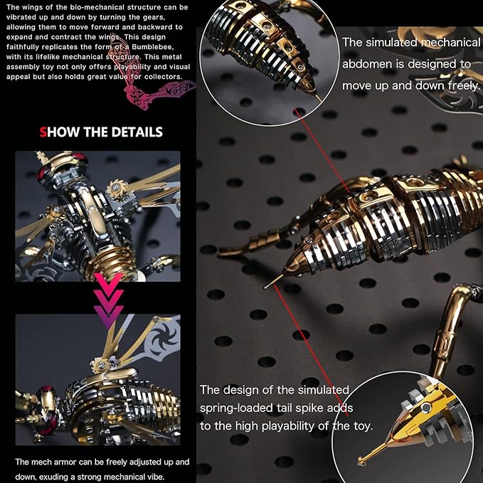 3D Metal Wasp Puzzles for Adults Model Kits Mechanical Puzzle Building Blocks, Difficult DIY for Assembly Gifts for Men (Metal Wasp-Silver Golden)
