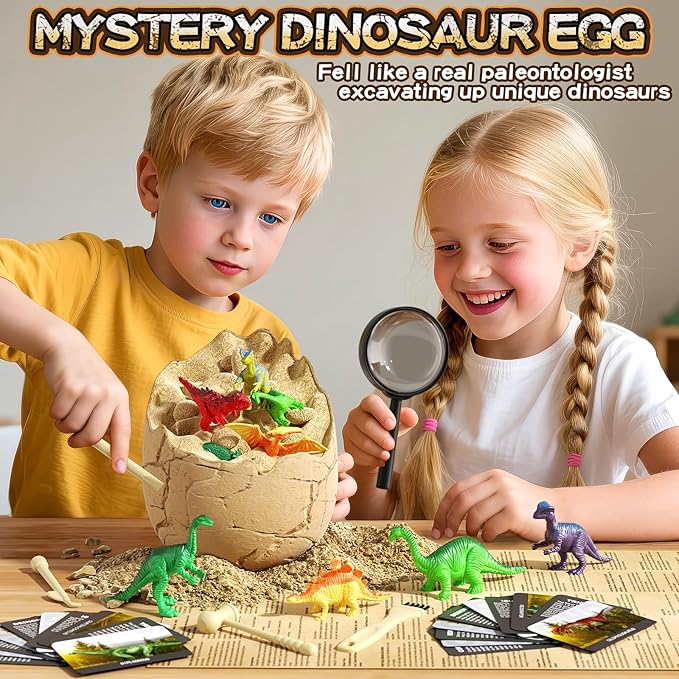 24 Dinosaurs Excavation Kit, Dino Egg Dig Kit with Magnifier, Surprise Dinosaur Toys for Kids 3 4 5 6 7 8 9 10 11 12 Years Old, Science Experiments STEM Birthday Party Favors Gifts for Boys & Girls