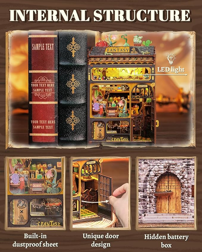 CUTEBEE Book Nook Kit - DIY Miniature Dollhouse for Adults & Teens, LED-Lit Bookshelf Decor, Fantasy Plant Shop Craft Kit, Ideal Gifts (Fantasy Plant Shop)