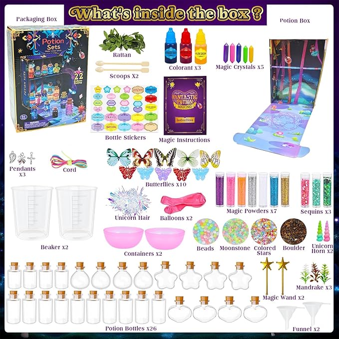 Fairy Magic Potions Kit for Kids, Magic Mix Kit Wizard Witch's Bottles Mystery Potions Craft Toys, Arts and Crafts for Kid Ages 6 7 8 9 11 12+ Years